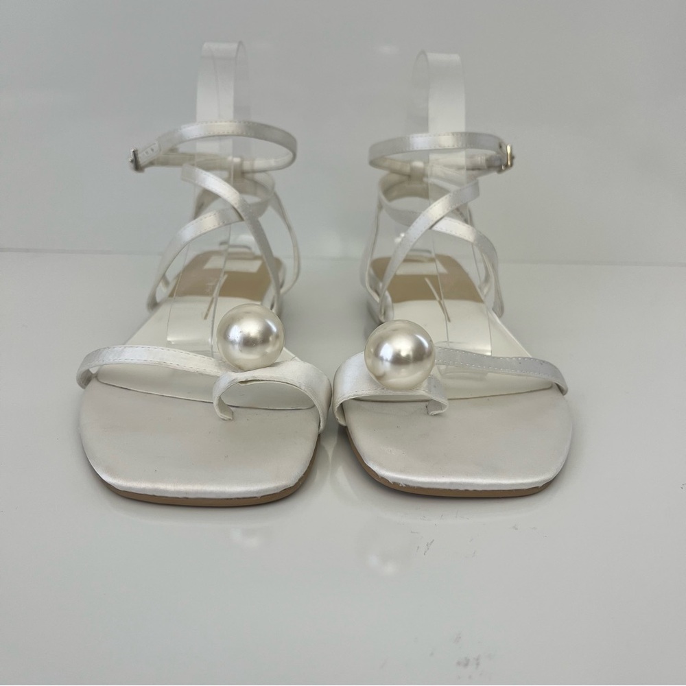 Dolce Vita White Satin Pearl Strappy Flat Sandals Bridal Wedding Size 8.5 - Picture 6 of 13